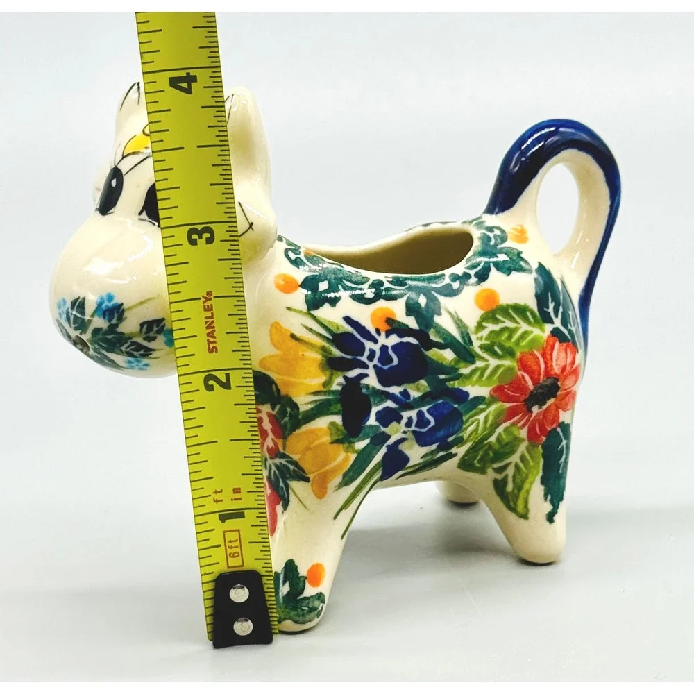 Polish Pottery Cow Creamer Creamer Cornflowers Butterfly Boleslawiec